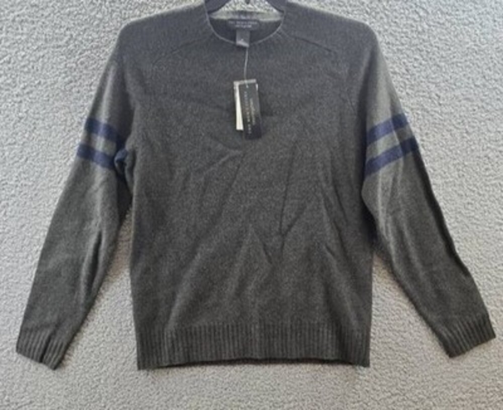 The Men's Store at Bloomingdales Wool Striped Sleeves Sweater M Loden Green/Navy
